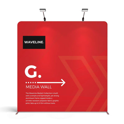 WaveLine media wall display with lightweight aluminum frame for trade shows and special events