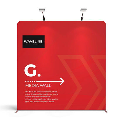 WaveLine media wall display with lightweight aluminum frame for trade shows and special events
