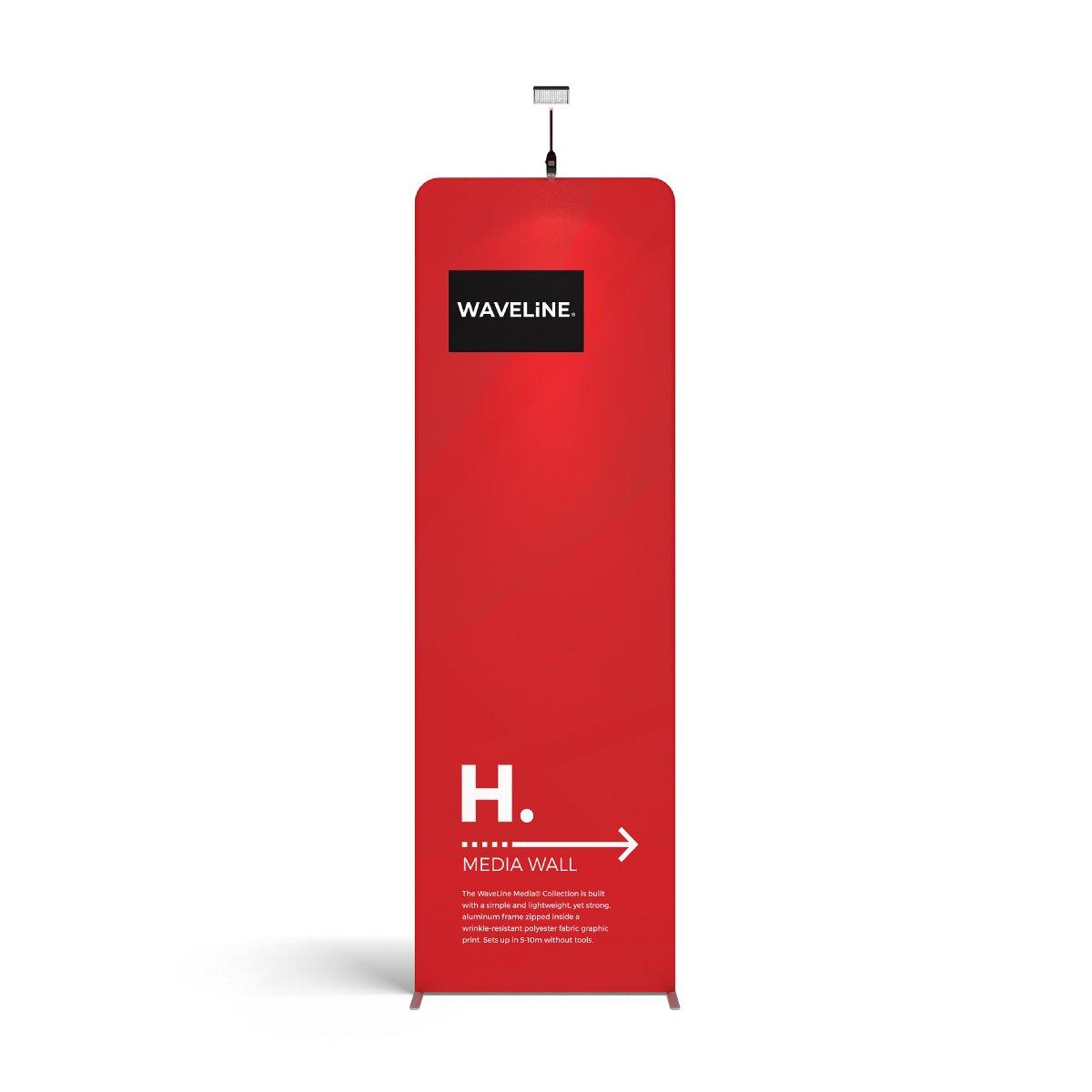 WaveLine media wall display panel for trade shows with lightweight aluminum frame and graphic print