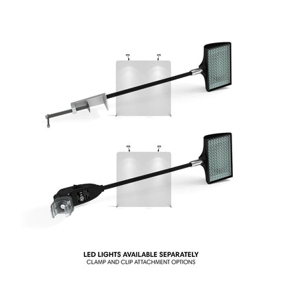 LED trade show display lights with clamp and clip attachments for exhibition booth lighting