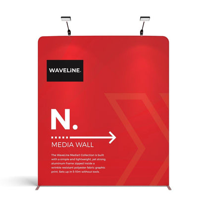WaveLine N. Media Wall display panel for trade shows with lightweight aluminum frame and polyester fabric graphic