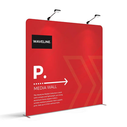 WaveLine Media wall display panel with integrated lighting for trade shows and exhibitions