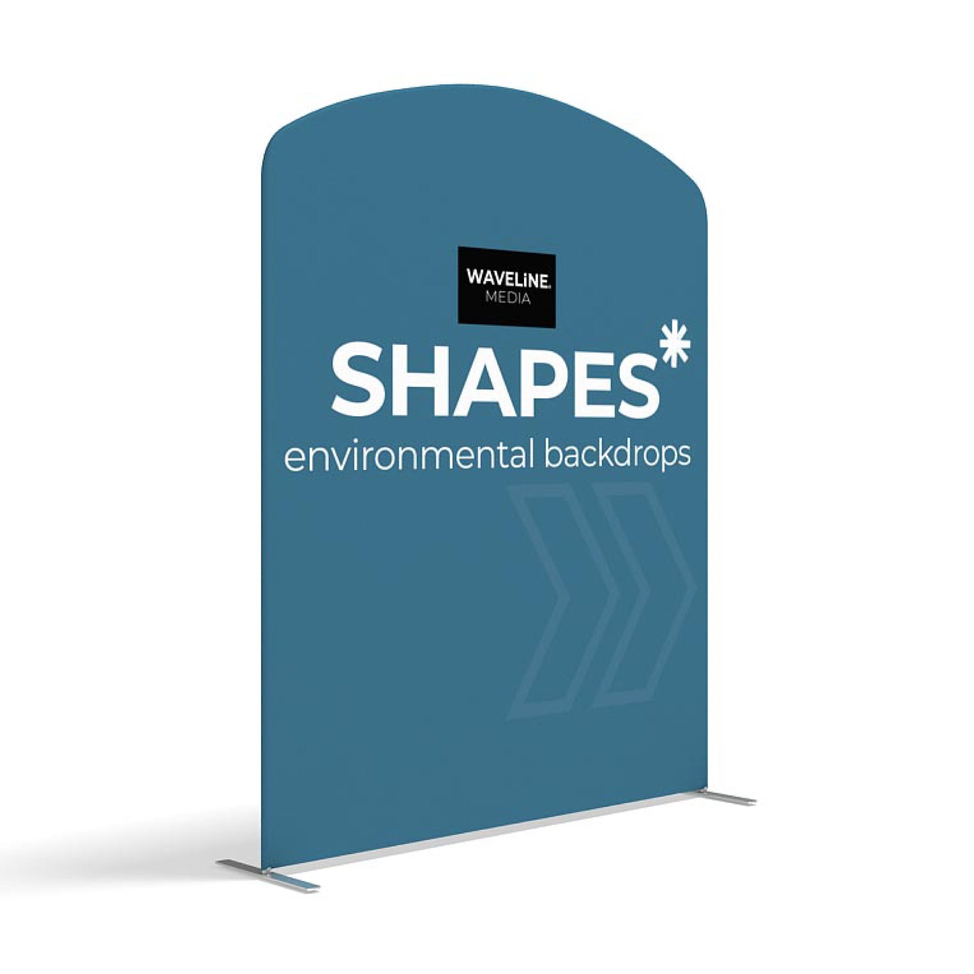 freestanding curved trade show panel with printed logo and text for exhibitions and special events