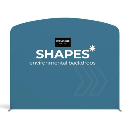 Large shaped environmental backdrop with Waveline Media branding, ideal for trade shows and exhibitions