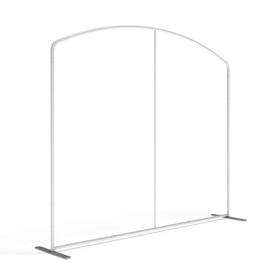 Freestanding modular display panel with curved top for trade shows and exhibitions