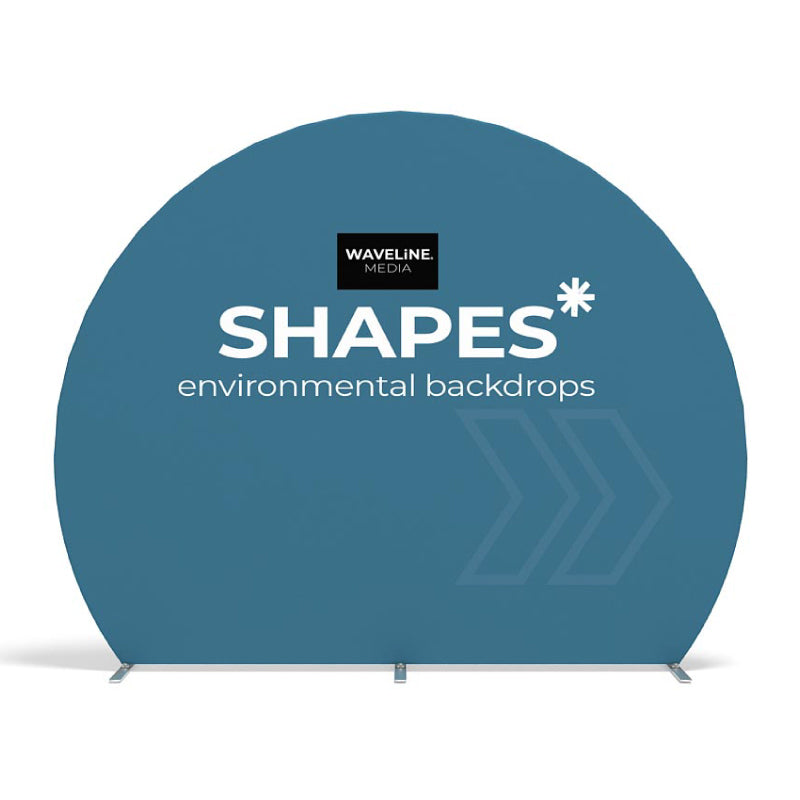 Curved environmental backdrop with Waveline Media branding, ideal for trade shows and exhibitions