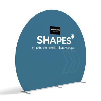 Curved environmental backdrop display for trade shows and exhibitions with branding space