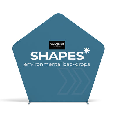 Pentagon-shaped environmental backdrop for trade show and exhibition displays by Waveline Media