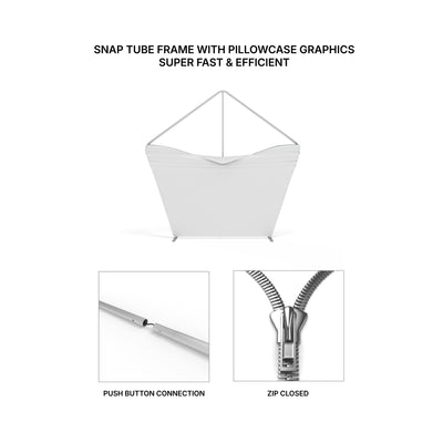 Snap tube frame with pillowcase graphics for fast, efficient trade show and exhibition displays