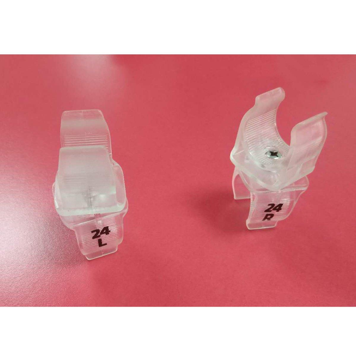 Double C-clamp connectors for trade show displays and exhibition setups on solid surface