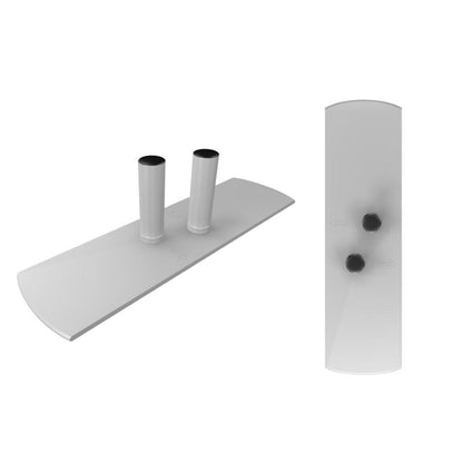 trade show accessory with two cylindrical connectors on a curved base for exhibition display setup