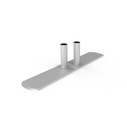 Trade show floor standing base with dual vertical poles for modular display setups at exhibitions and events