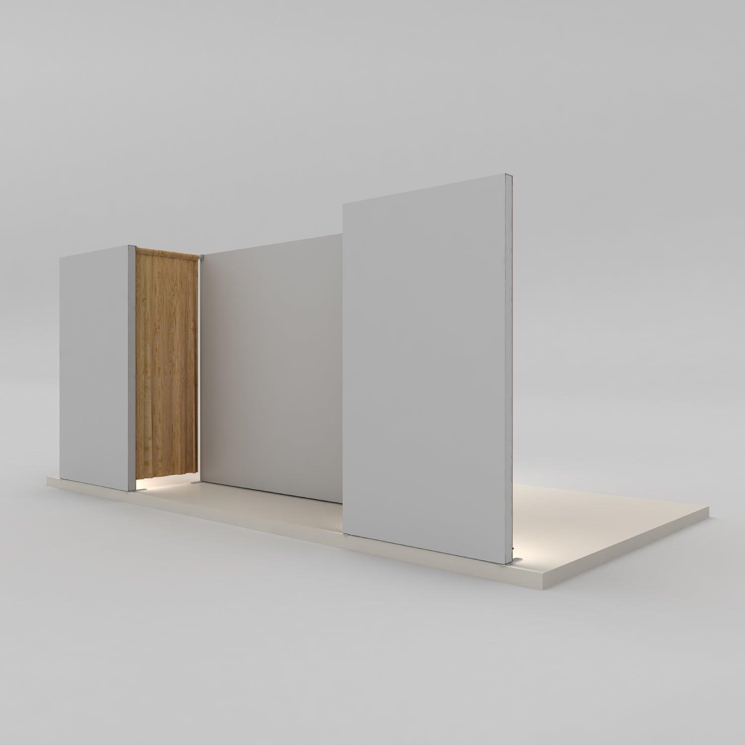 Modular exhibition display panels with an open entryway for trade shows and special events