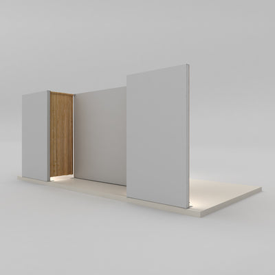 Modular exhibition display panels with an open entryway for trade shows and special events