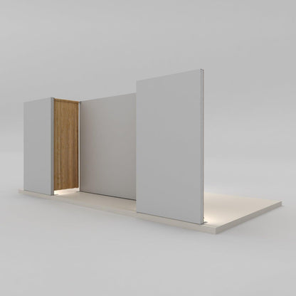 Modular exhibition display panels with an open entryway for trade shows and special events