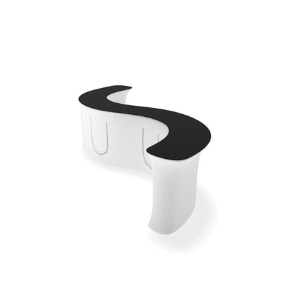 Curved trade show counter with fabric covering and smooth top for exhibitions and special events