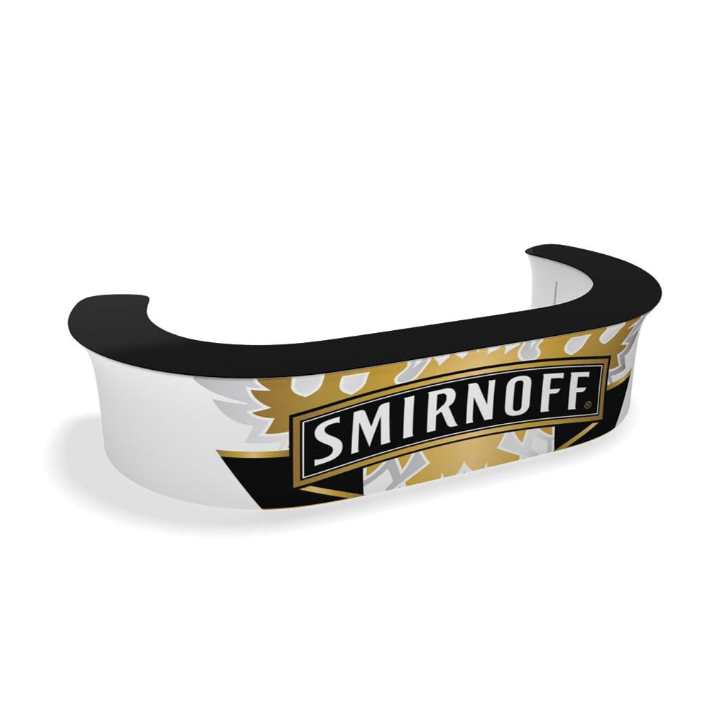 Curved trade show counter with Smirnoff branding for exhibitions and special events