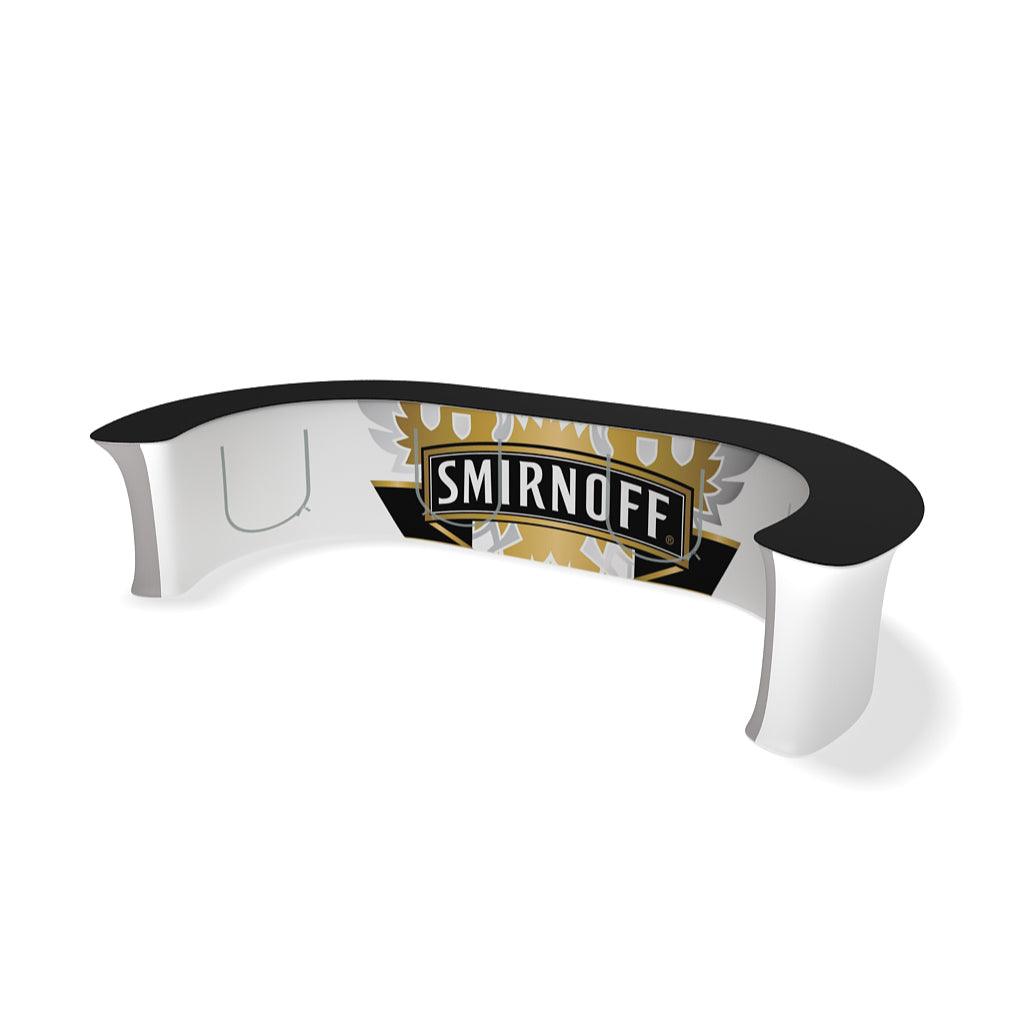 Curved promotional trade show counter with Smirnoff logo for exhibitions and events