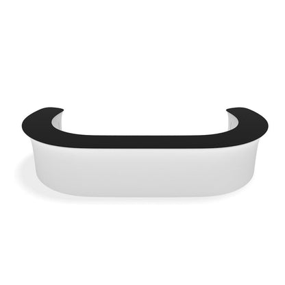 Curved modular trade show counter with smooth surface designed for exhibitions and events