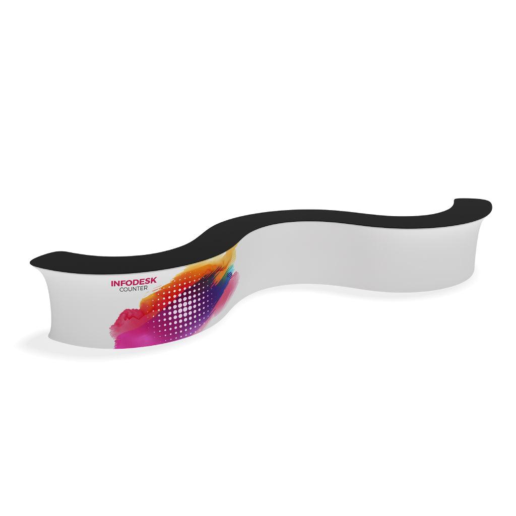 Curved modular infodesk counter with graphic print for trade shows and exhibitions