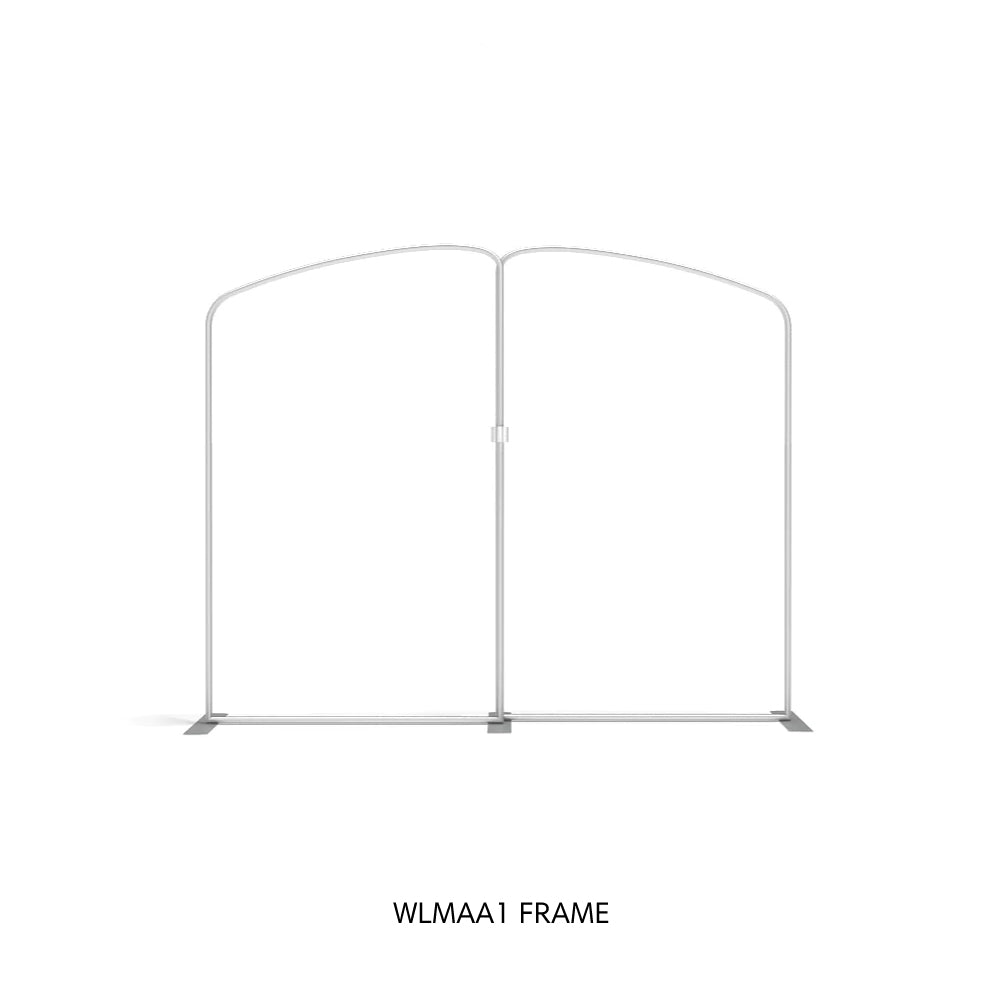 Modular frame structure for trade shows and exhibitions with curved top design