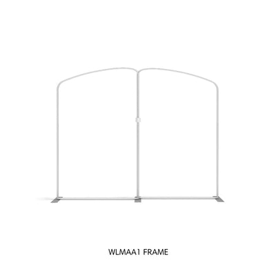 Modular frame structure for trade shows and exhibitions with curved top design