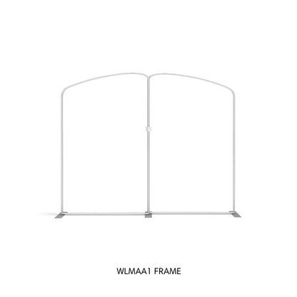Double curved frame structure for trade show displays and exhibition setups