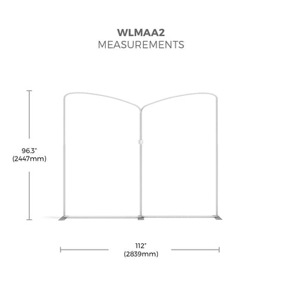 Measurement diagram of WLMAA2 trade show frame with width and height dimensions for exhibition displays