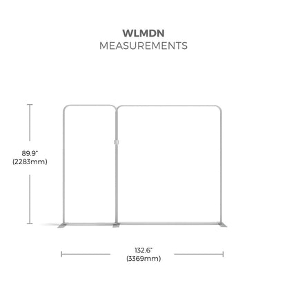 Frame structure for trade show displays with detailed dimensions for exhibitions and events