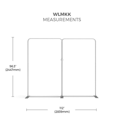 Trade show display frame with measurements for exhibitions and special events signage
