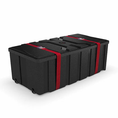 Durable transport case with secure straps for safely storing and moving trade show and exhibition materials