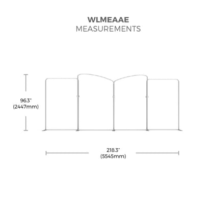 Trade show display frame with curved top design and measurements for exhibitions and events