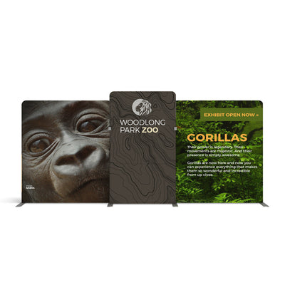 Trade show display panels for Woodlong Park Zoo featuring gorilla exhibit information and visuals