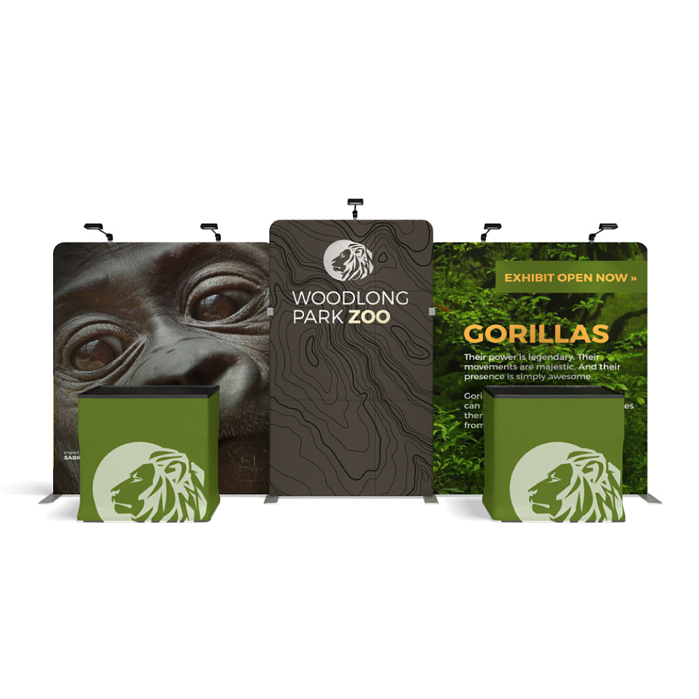 Trade show display with large zoo exhibit graphics and branded counters for exhibitions and events