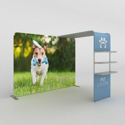 Trade show canopy and display featuring playful dog graphic and pet lovers branding for exhibitions