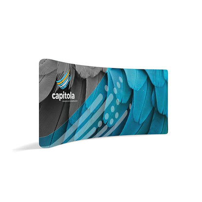 20ft curved trade show display with colorful feather design for exhibitions and events