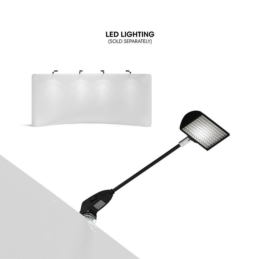 LED lighting attached to curved display wall for trade shows and exhibitions
