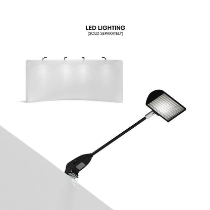 LED lighting attached to curved display wall for trade shows and exhibitions