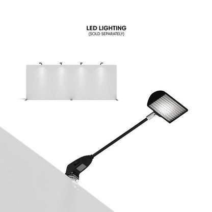 LED lighting fixture attached to trade show display panel for exhibitions and special events