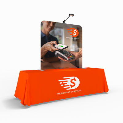 Trade show tabletop display with payment service branding and LED light for exhibitions