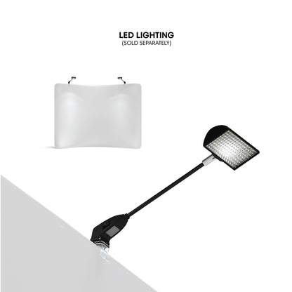 Adjustable LED lighting accessory with clip for trade show and exhibition curved tabletop displays
