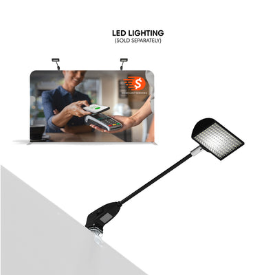 Straight tabletop display with clipping banner for trade shows and exhibitions with optional LED lighting