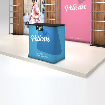 Inflatable lightbox counter with Pelican branding at trade show booth for exhibitions and events