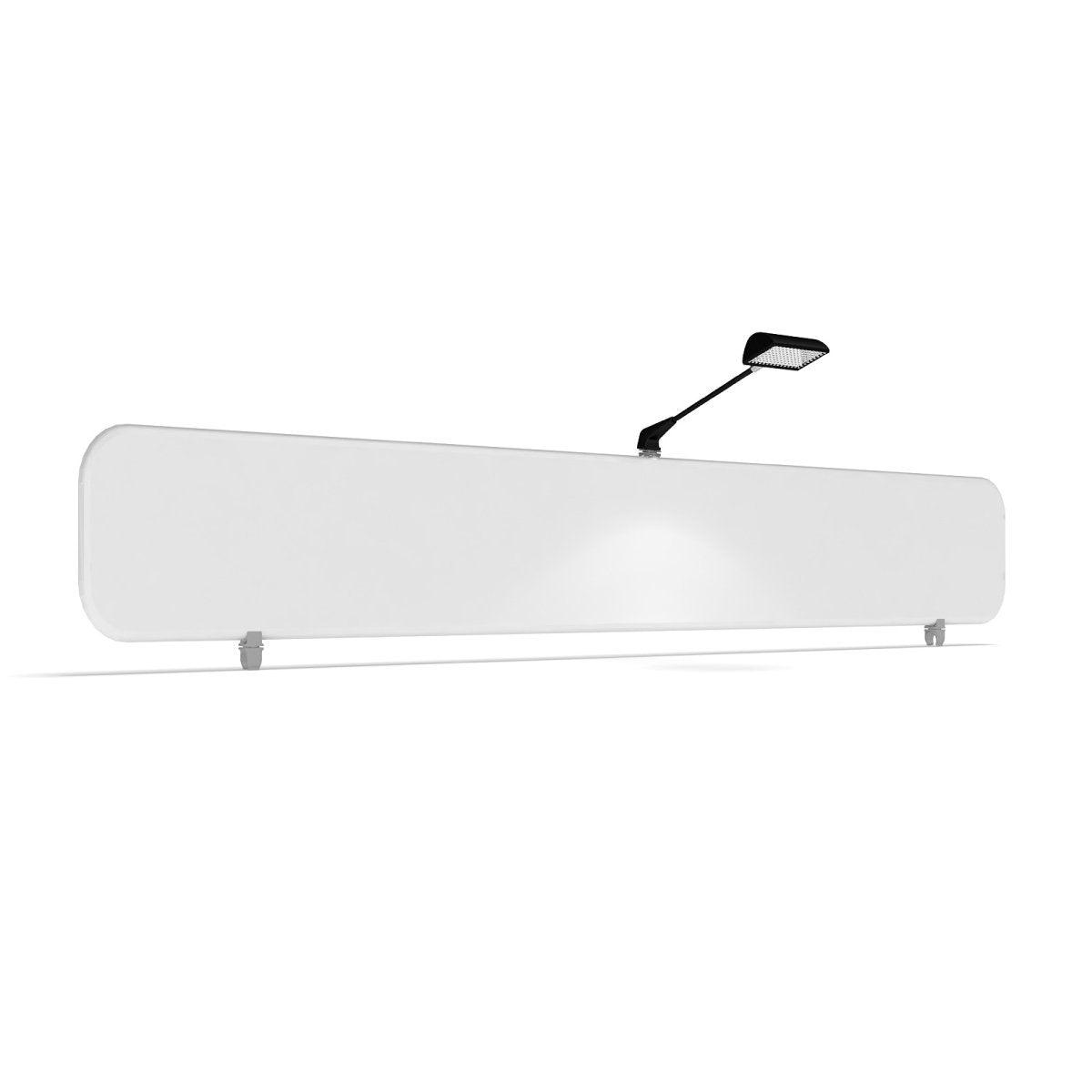 Straight portable display banner with attached spotlight for trade show and exhibition booths