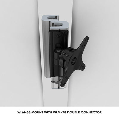 Compact VESA monitor mount with double connector designed for trade shows and exhibition displays