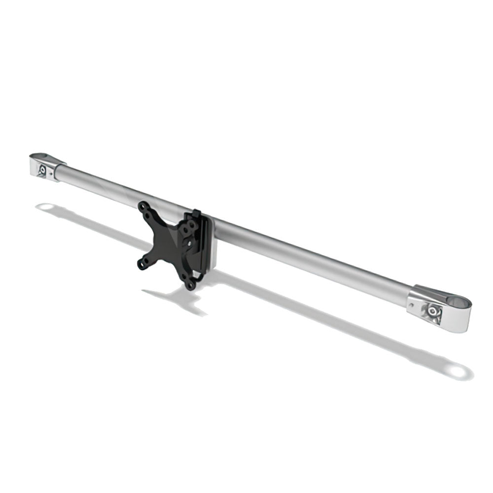 Adjustable horizontal mounting bar with VESA bracket for trade show and exhibition displays