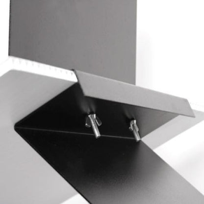 Close-up of a wedge sign holder bracket with bolts for secure display at trade shows and exhibitions