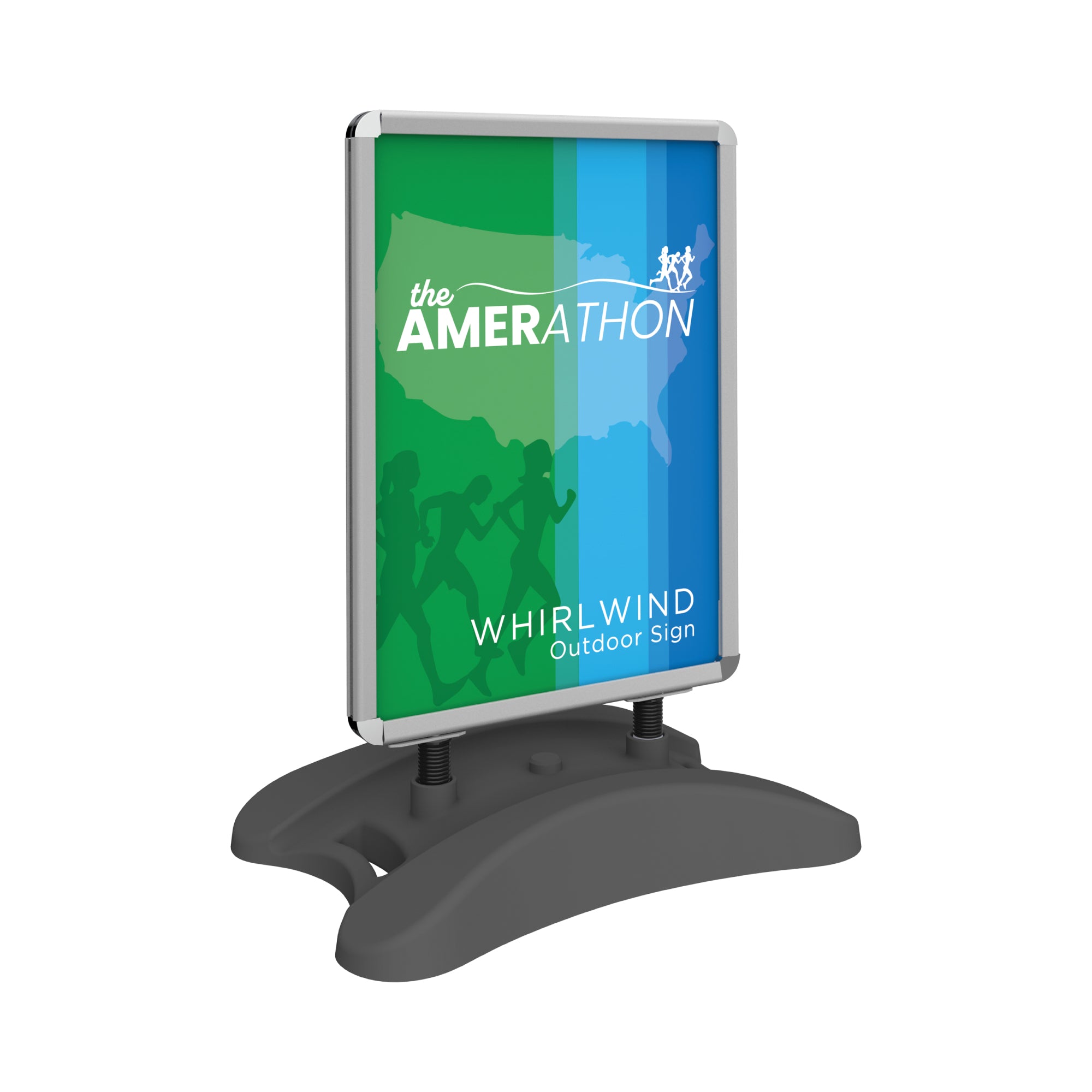 Free-standing outdoor sign with adjustable base, ideal for trade shows and special event promotions
