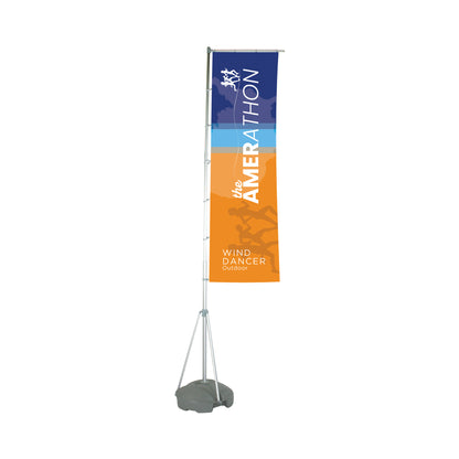 Outdoor trade show wind dancer banner stand with branded event graphics for exhibitions
