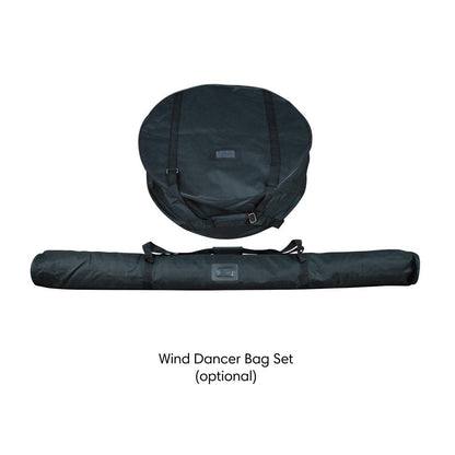 Trade show bag set including round and long carrying bags for wind dancer displays and event signage